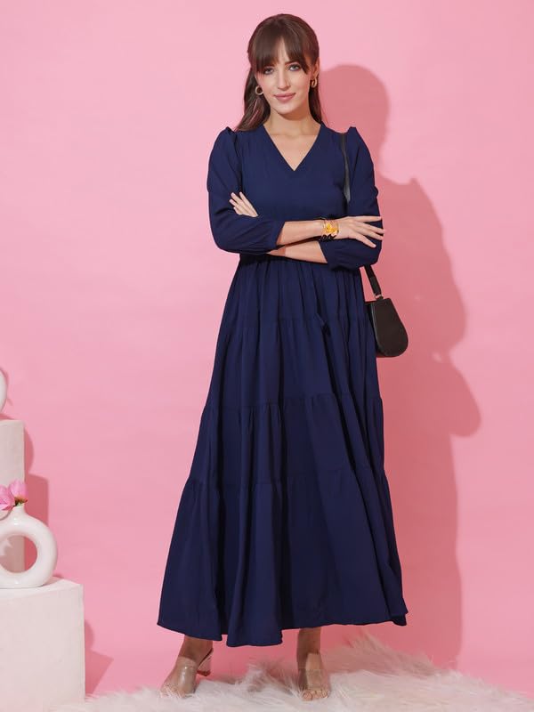 Image of Honky Tonky Women's Casual 3 /4 Sleeve Crepe Fit and Flare Dress| Comfortable Relaxed Fit Summer Party Dress