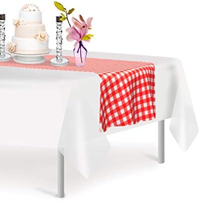 Red Gingham 6 Pack Checkered Premium Disposable Plastic Table Runner 14 x 108 Inch. Table Runner for Dinner Parties & Events by Grandipity