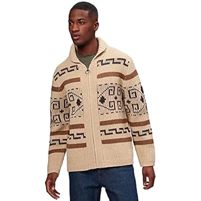 Man wearing a beige patterned Pendleton Westerly Cardigan.