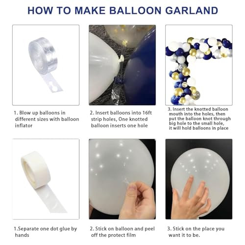 Image of Bliss & Bow Latex Balloon Garland Kit | Navy, Blue Chrome, Gold Chrome Confetti Balloons with Arch Tape, Glue Dots for Baby Shower, Birthday, Wedding Decor | Ideal Party Decor Set - 90 Piece