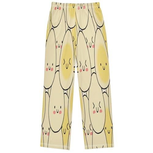 Boy's Pants Light Yellow Egg Cartoon Smile Jogger Pants Elastic Waist Long Bottoms Trousers with Pockets 6-14 Years