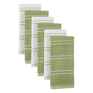 DII Basic Ribbed Terry Kitchen Basics Collection, Green, Dish Towels, 6 Piece