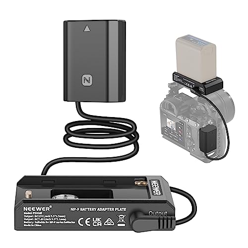 NEEWER NP-F Battery Adapter Plate with NP-FZ100 Dummy Battery, DC 12V 5.5x2.5mm Male & 7.4V 5.5x2.1mm Male Outputs, Compatible with Sony ZV-E1 FX30 FX3 a1 a9 a7S III a7R V a7C a6600 Cameras, PS004E