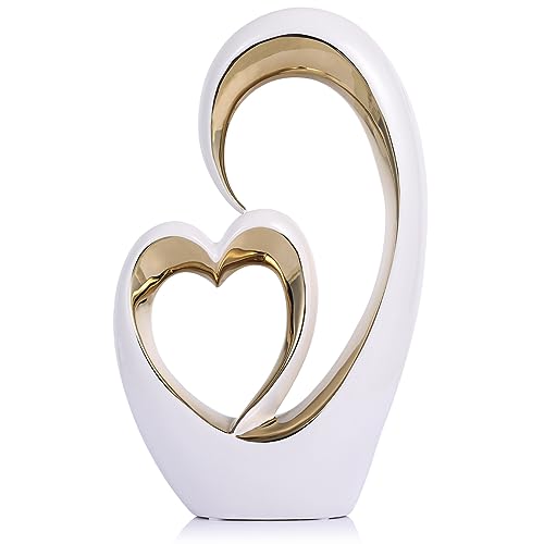 oliruim Statues de cœur en céramique et or blanc - Sculptures abstraites pour décoration de chambre à coucher, décoration de mariage, décorations pour salas de cas - Saint-Valentin, cadeaux pour femme