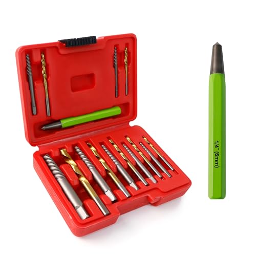 Pexwo 15-Piece Screw Extractor Set 1/8 to 19/64 Diameter Damaged Screw Extractor Easy Out Screw Extractor Set (5 Extractors and 5 Left-Hand Drill Bits with a Striker)