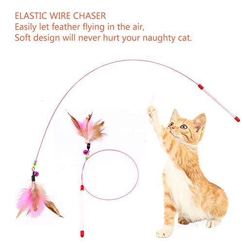 JTQXX Cat Feather Toy, 5 Pack Interactive Pet Kitten Chaser Teaser Wire Wand with Bell Beads for Cat Exercise Play Fun Gifts - Wholesale - Thumbnail 3
