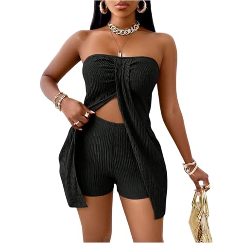Zweiteiler Sommer Set Bandeau Oberteil Mit Frontdetail Und High Waist