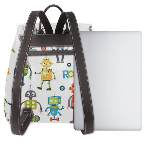 Sac à dos en cuir noir imprimé robots mignons pour femmes taille unique polyvalent - 3