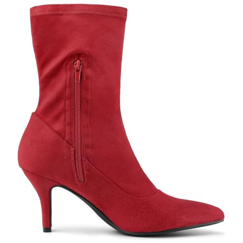 Allegra K Women's Pointy Toe Stretch Sock Boots Stiletto Heel Red Ankle Boots - 5.5 M US