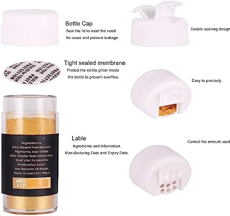 Shimmer Edible Glitter Set 12 Colors, Food Grade 5g, Shimmer Edible Glitter for Drinks Cocktails Baking Strawberries Chocolates Cupcakes, Sujoygar