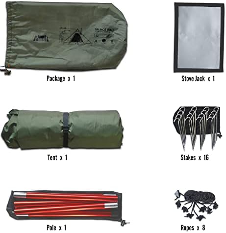 Preself 2-3 Person Tipi Hot Tent with Stove Jack, Lightweight, Standing Room, for Hunting Bushcraft Backpacking Camping Hiking