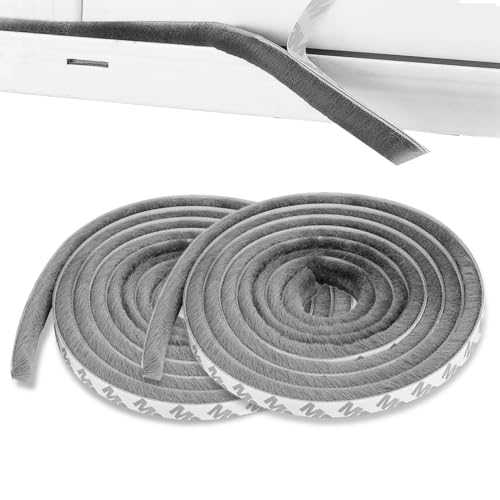 Lot de 2 joints à brosse de porte - 5 m - Coupe-vent - 9 mm x 23 mm - Étanche à la poussière - Autocollant - Pour portes et fenêtres