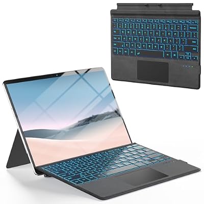 Surface Pro Keyboard, Bluetooth Wireless Type Cover for Microsoft Surface Pro 7 Plus 7/6/5/4/3 12.3 inch, Ultra-Slim Portable Magnetic Keyboard with 7 Color Backlit, Trackpad, USB-C Recharge, Black