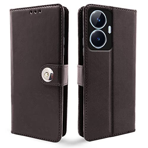 Image of Pikkme Realme Narzo N55 / Realme C55 Flip Cover Leather Finish | Inside TPU with Card Pockets | Wallet Stand and Shock Proof | Complete Protection Button Flip Case (Coffee)