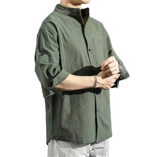 Chemise style chinois col montant en coton ample pour homme