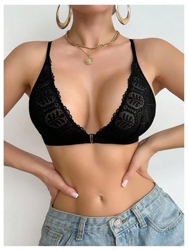 Image of SHENHE Women's Lace Front Closure Y Back Bra Padded Triangle Racerback Bralette Wireless Bra