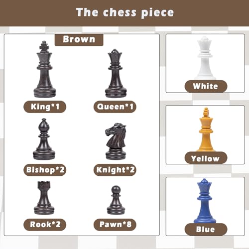 Juego de mesa de ajedrez para 3 o 4 jugadores con tablero de cuero miniatura 5