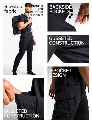Sonic Cat Work Pants for Men Ripstop Tactical Pants Lightweight Water Resistant EDC Hiking Carpenter Hunting Pants with Multi Pockets (US, Alpha, Small, 36, 30, Regular, Regular, Black) - Thumbnail 3