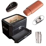 CASE ELEGANCE - Octodor Humidor with Cigar Lighter, Cutter, Ashtray, and Travel Cigar case Bundle