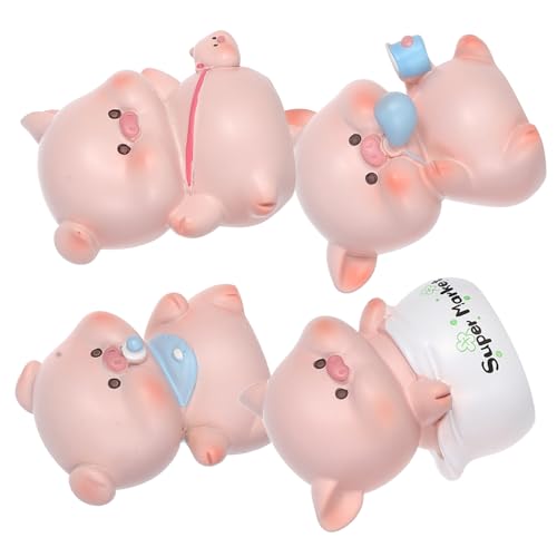 Hemobllo 1 Juego Adornos De Coche Casa De Muñecas Irrompible Decoración Mini Figuras De Cerdo Figuras De Resina Estatuillas De Miniaturas Estatuilla Animal De Resina Rosa 4 Piezas