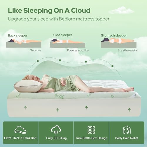 Image of BEDLORE Queen Mattress Topper , Thick Pillow Top Mattress Pad