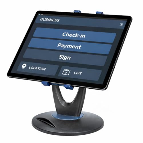 MAX SMART Heavy Base Tablet Stand for POS & Desk — Ultra Stable, No Wobble When Tapping, 360° Rotation with Handle, Ergonomic Eye-Level Viewing for iPad & Tablets
