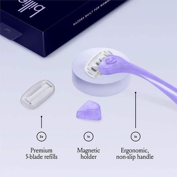 Women’s Razor Kit - 1 Handle + 2 X 5-Blade Refills + Magnetic Holder - Moonbeam, NON-SLIP ERGONOMIC HANDLE, MAGNETIC HOLDER