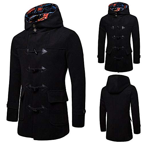 Mens Pea Coats Men Horns Buckle Jacket Winter Trench Long Outwear Button Smart Overcoat Coats Black