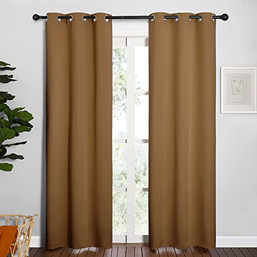 Image of NICETOWN Sleek Blackout Curtains 84 inches Length for Windows, Noise Reducing and Block Draft Panels for Door Doorway Laundry Office Luxury Decor Theme (2 Panels, Gold Brown, W34 x L84 -Inch)