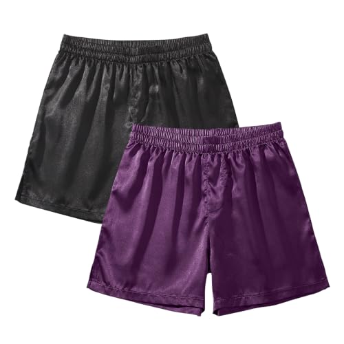 Image of AMY COULEE Mens Satin Boxer Shorts Silky Lightweight Pajama Bottoms Split Side Lounge Sleep Shorts