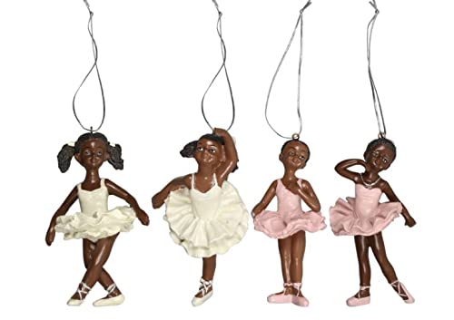 SG -(4) Beautiful African American Child Young Girl Ballerina Ornaments *Bonus Strip of Kente Inspired Fabric for Color (Child Ballerina)