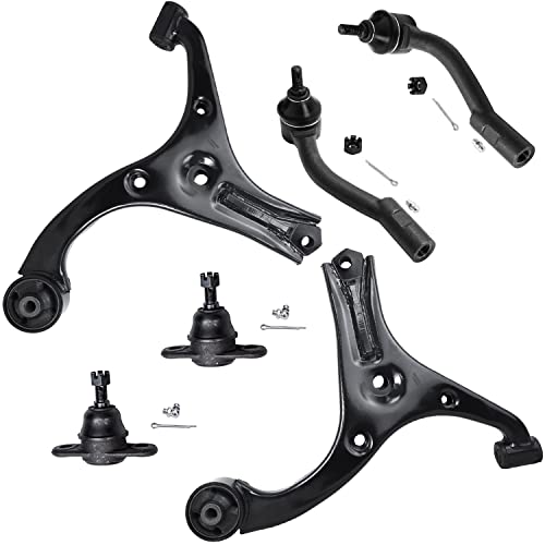 Image of Detroit Axle - 6pc Front End Suspension Kit for 2006-2011 Hyundai Accent, 2 Lower Control Arms 2 Lower Ball Joint 2 Outer Tie Rods 2007 2008 2009 2010 Replacement