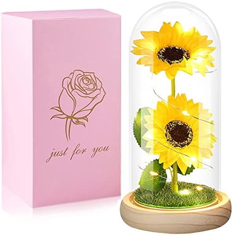 Valentines Day Gifts for Her,Valentines Gifts for Women,Valentines Birthday Gifts for Women,Valentine's Day Flowers Gifts for Mom Girlfriend Wife,Sunflower In A Glass Dome Gifts for Valentine Day