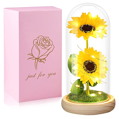 QUNPON Mother’s Day Sunflower in glass dome