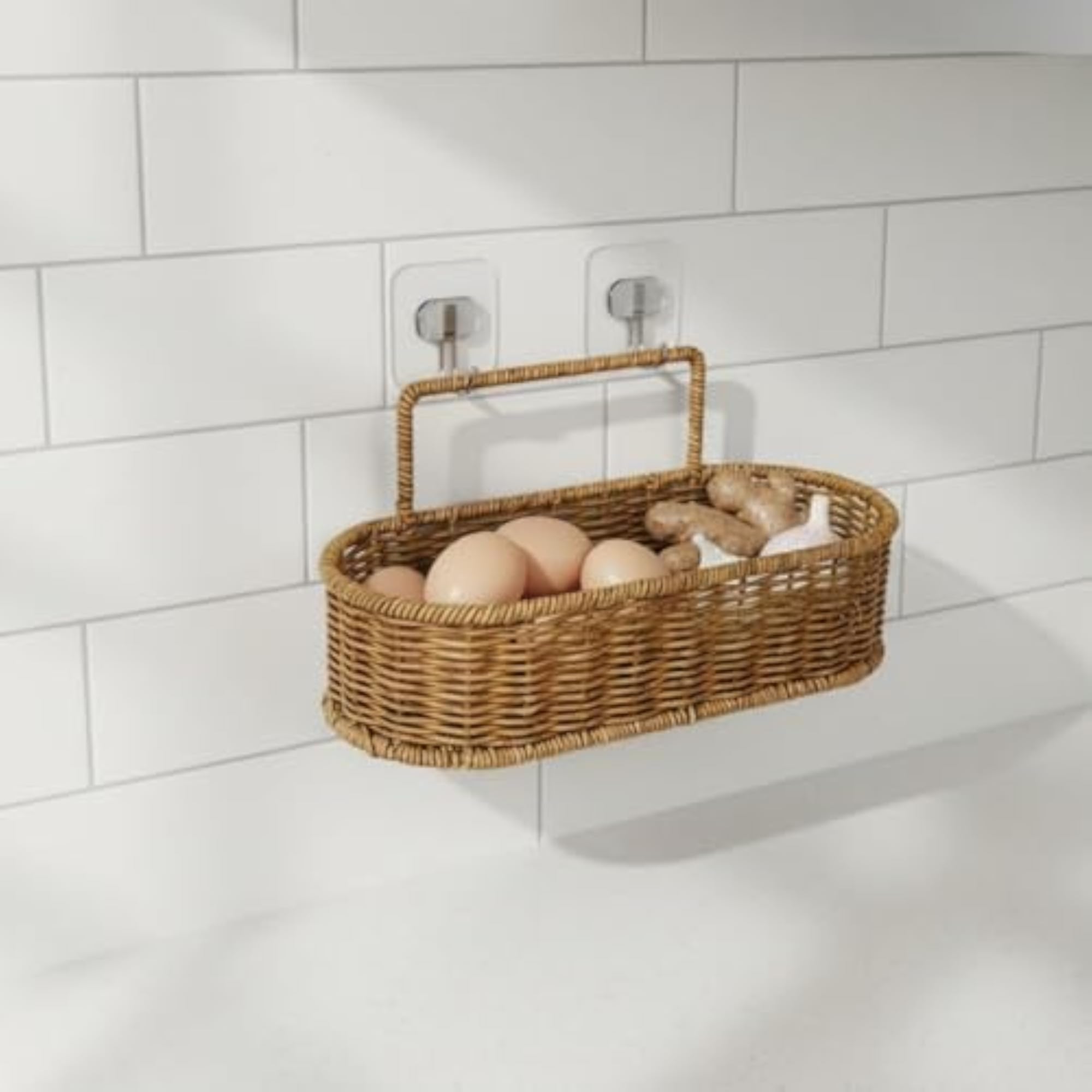 Drill-Adhesive Installation Storage Holder for Garlic & Ginger