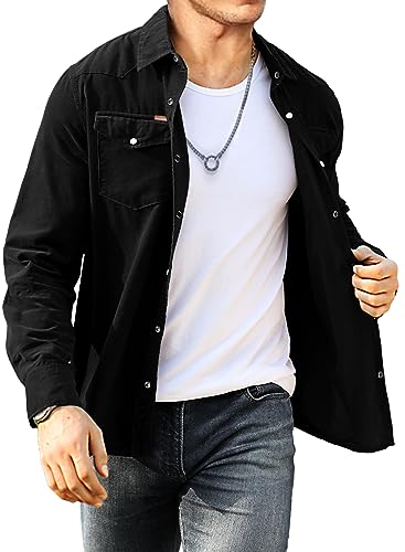 Meilicloth Cord Hemd Herren Hemdjacke Hemden Langarm Button Placke Langarm Regular Fit Casual Schwarz M