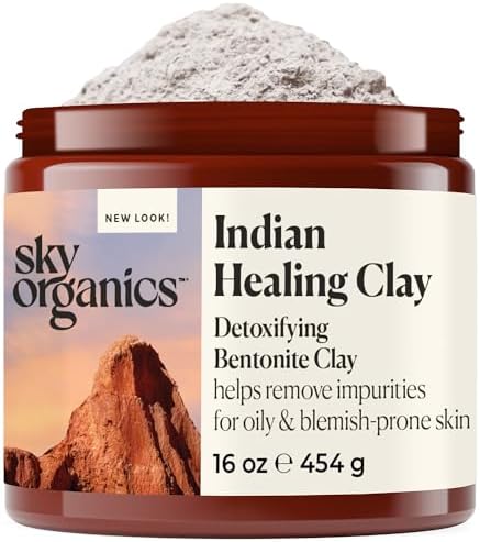 Sky Organics Indian Healing Clay 16oz, Detox Bentonite Powder for Oily Skin