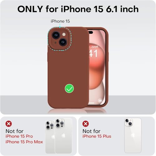 Image of DIZORO Compatible for iPhone 15 Case, Slim Liquid Silicone 3 Layers Full Covered Soft Gel Rubber Phone Case Protective Cover 6.1 Inch (Natural Brown)