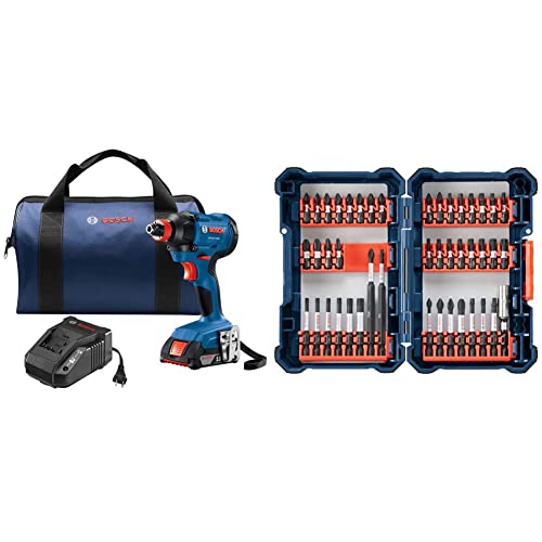 BOSCH GDX18V-1600B12 18V Freak 1/4 In. and 1/2 In. Two-In-One Bit/Socket Impact Driver KitwithBOSCH 44 Piece Impact Tough Screwdriving Custom Case System Set SDMS44