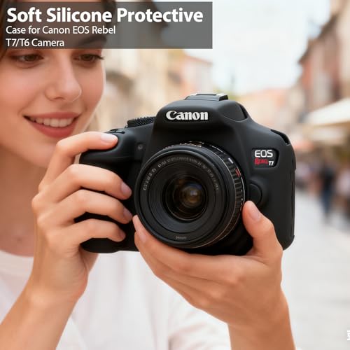 Image of Case for Canon EOS Rebel T7 Rebel T6 Camera, Soft Silicone Rubber Protective Camera Case Cover Accessories, Lightweight, Anti-Scratch with Button Marking for EOS Rebel T7 T6 (Black)