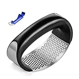 Garlic Press Rocker, Stainless Steel Garlic Crusher Chopper Mincer Squeezer with Bottle Opener(Color
