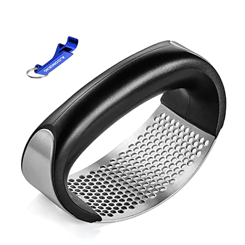 Garlic Press Rocker, Stainless Steel Garlic Crusher Chopper Mincer Squeezer With Bottle Opener(Color Random) #TOP5