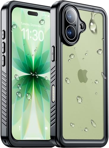 Temdan Compatible with iPhone 17 Case Waterproof Built-in Screen & Camera Protector IP68 Underwater Full Body 17FT Military Dropproof Shockproof Phone Case 6.3-Black/Clear