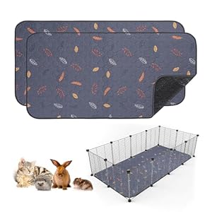 Sunheir 2 Pack Washable Guinea Pig Pee Pads, 24″ x 48″ Waterproof Reusable Guinea Pig Cage Liners, Absorbent Bedding Training Mat for Small Animal Guinea Pigs Rabbit Bunny Hamster (Leaves – Deep Grey)