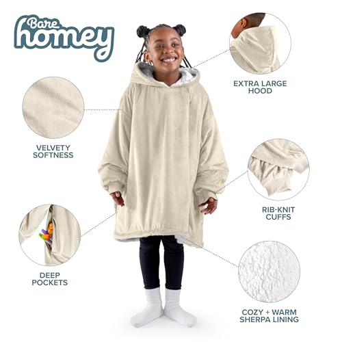 Image of Bare Home Wearable Blanket Hoodie - Soft Plush Sherpa - Warm and Cozy - Oversized Wearable Blanket