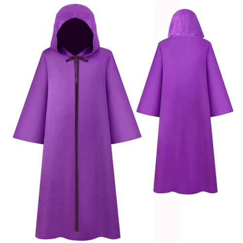SQCS Bata unisex de longitud completa con capucha de bruja mago para mujer, disfraces de Halloween, caballero diablo de la muerte, elegante, accesorios de fiesta de cosplay, morado, talla M