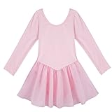 Vestido de ballet para niña IEFIEL Vestido Maillot de Ballet Danza Clásico para Niña Maillot de Danza Ballet Gimnasia Leotardo con Falda Ropa para Ballet Manga Larga Rosa 8-10 Años