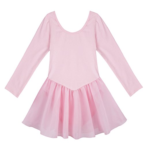 IEFIEL Vestido Maillot de Ballet Danza Clásico para Niña Maillot de Danza Ballet Gimnasia Leotardo con Falda Ropa para Ballet Manga Larga Rosa 8-10 Años