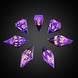 CRITALLIC 7PCS Diamond DND Dice Set,Transparent Sharp Edge Die Set D&D RPG Polyhedral Dice,for TTRPG Games Roleplaying Games.(Purple)