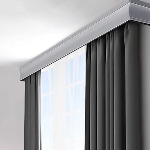 Window Curtain Pelmet Box with Double Tracks System, 3-in-1 Metal Rod and Decorative Valance for Custom Drapes